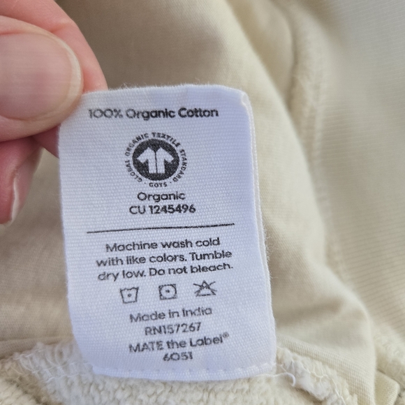 MATE The Label Organic Fleece Quarter Zip Sweatshirt Womens Medium Bone Relaxed - Picture 12 of 15